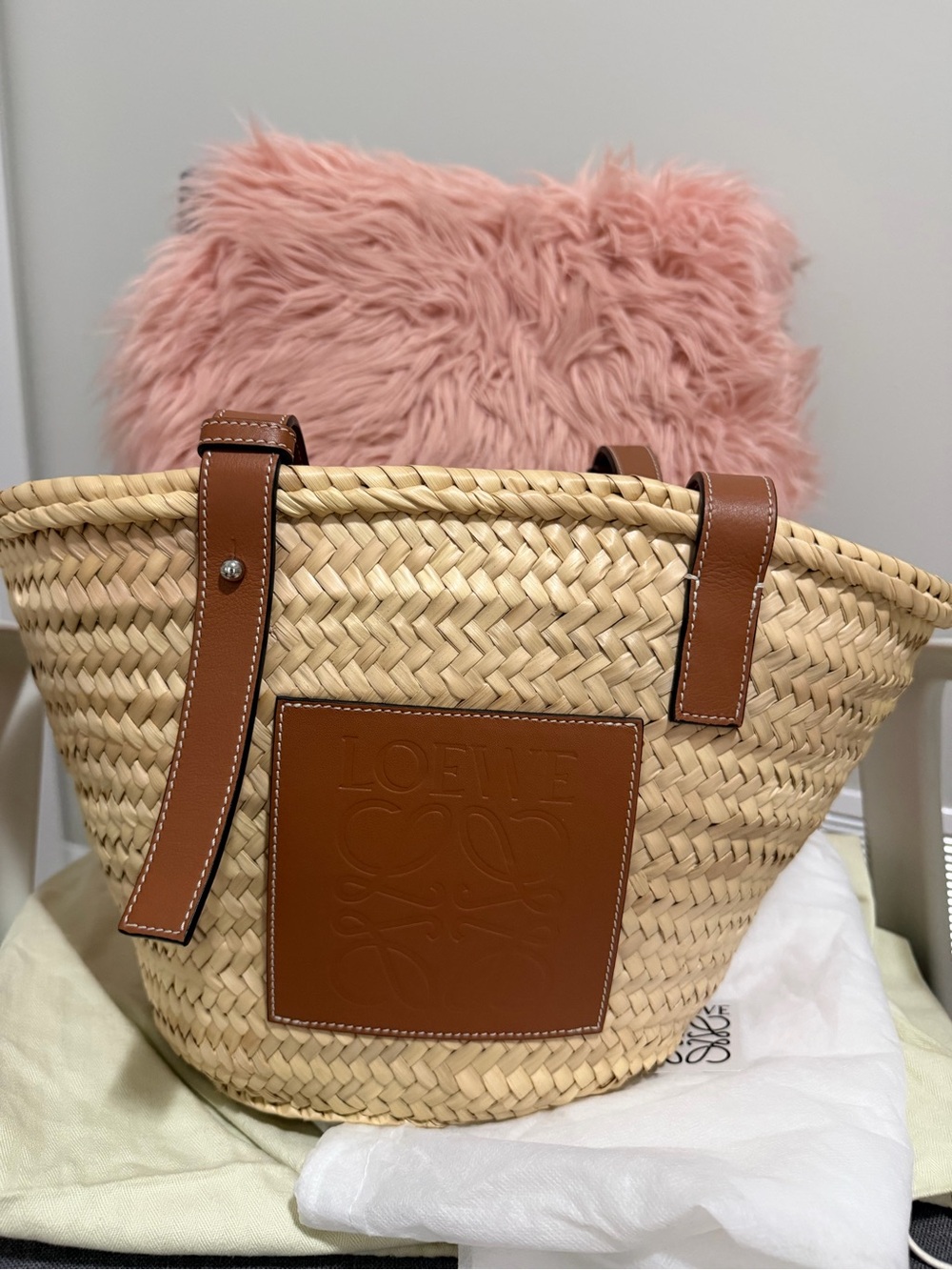 Loewe Natural Straw Tote with Tan Leather Trim